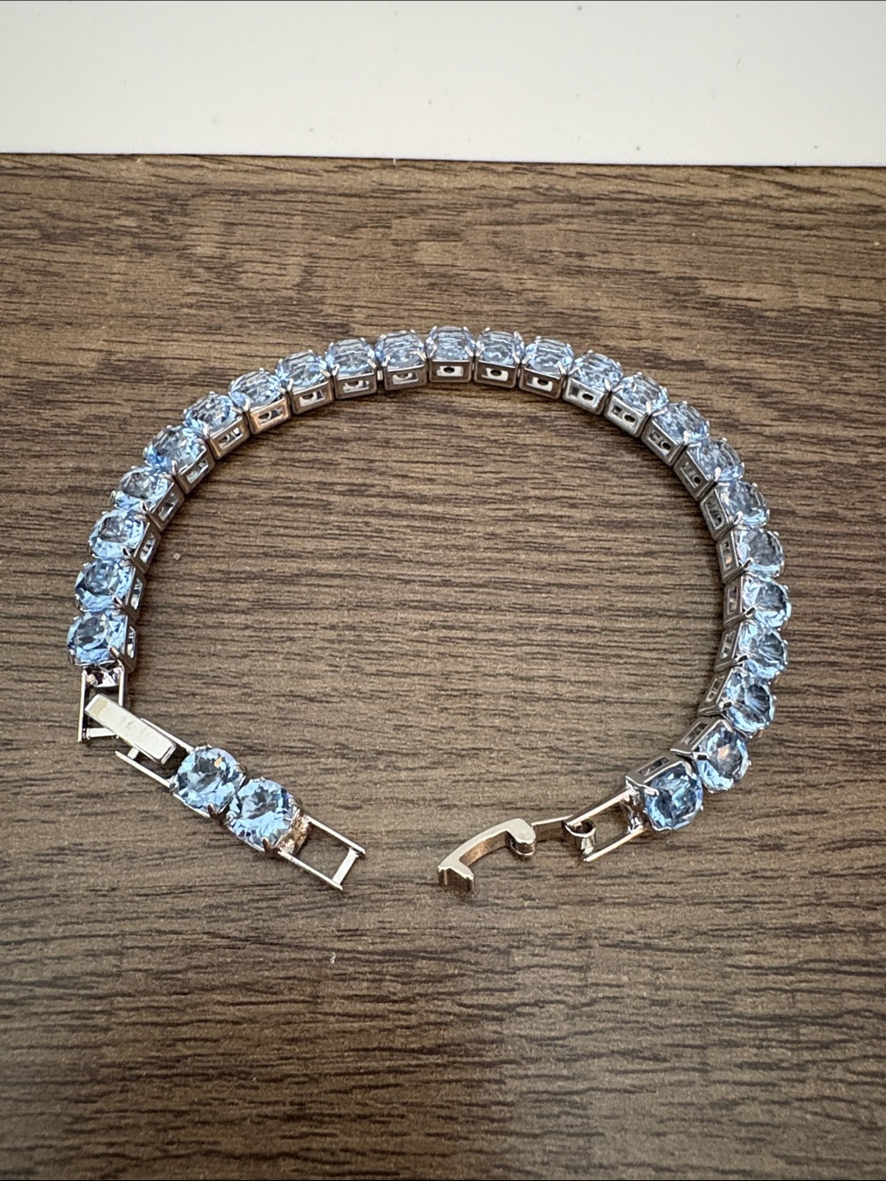 Silver Tone Tennis Bracelet with Pale Blue Stones - Women Jewelry